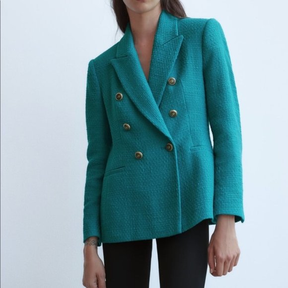 Zara Jackets & Blazers - Zara Emerald Green Double Breasted Blazer - NEW